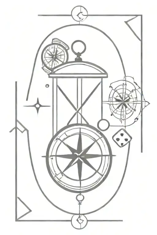 Compass, hour glass and a dice tattoo tattoo design idea