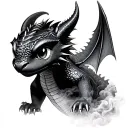 Toothless, from How To Train Your Dragon, but represented as a swirling smoke tattoo design idea