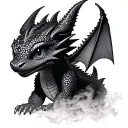 Toothless, from How To Train Your Dragon, but represented as a swirling smoke tattoo design idea