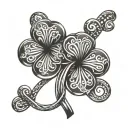 Create a stylized 4 leaf clover intertwined with the number 82 tattoo design idea