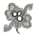 Create a stylized 4 leaf clover intertwined with the number 82 tattoo design idea