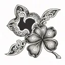 Create a stylized 4 leaf clover intertwined with the number 82 tattoo design idea