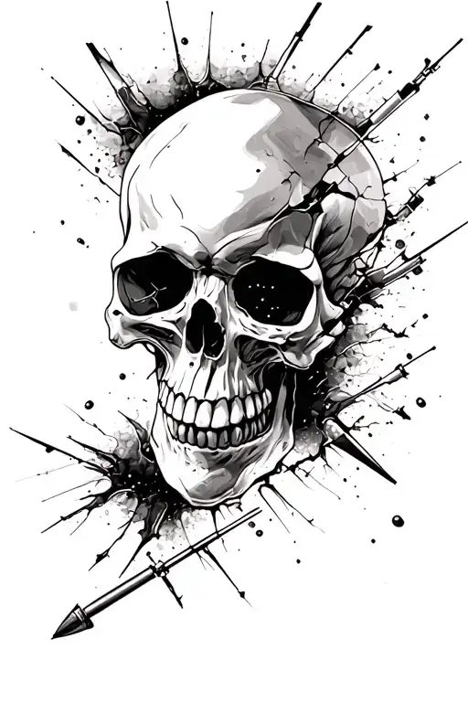 Realistic skull, skull can be seen from the side, slightly broken on the head where the bullet hits it small easy design tattoo design idea