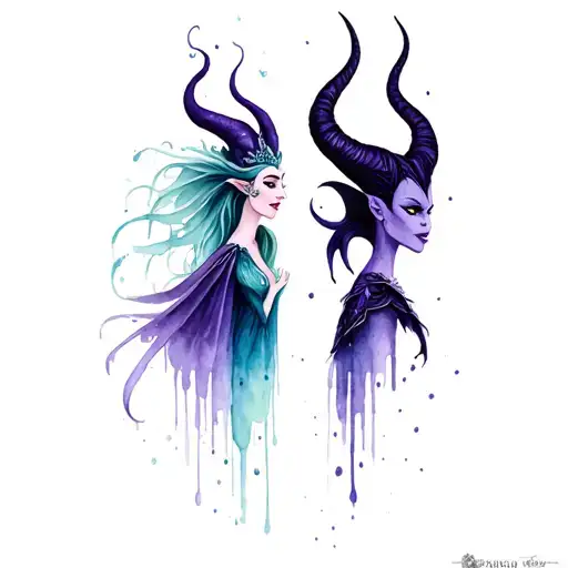 Ursula the Sea Witch vs Maleficent tattoo design idea