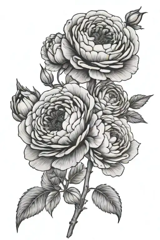 4 ranunculus flowers, shaded, no stems tattoo design idea