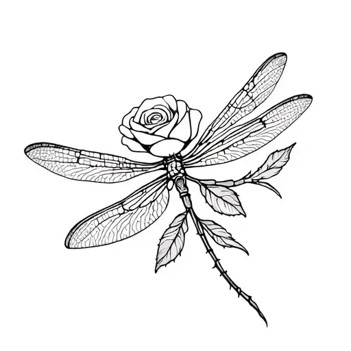 Dragonfly white rose tattoo design idea