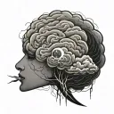 brain shaped storm cloud with lightning moon above  black and grey  silhouette of a family of four tattoo design idea