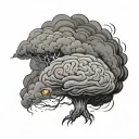 brain shaped storm cloud with lightning moon above  black and grey  silhouette of a family of four tattoo design idea