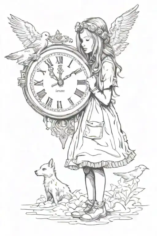 banksy girl and melting clock tattoo design idea