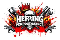 "HERRING PERFORMANCE" skull, fire, pistons, wrench, smoke, crown, turbo, dapper tattoo design idea