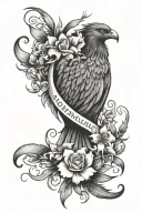 phoenix and number 8 and word Healing or Breathe with some flowers tattoo design idea