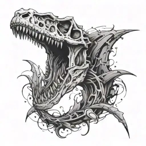 spinosaurus skull trash polka style tattoo design idea