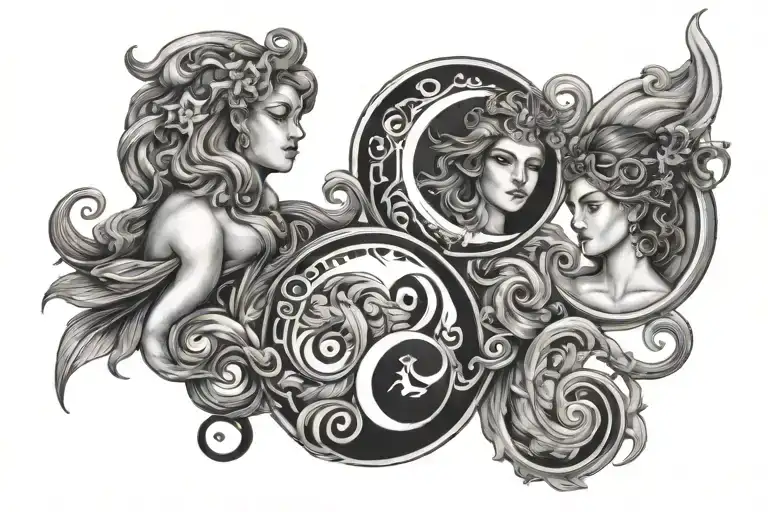 AQUARIUS, ARIES SCORPIO, LIBRA AND MOON tattoo design idea