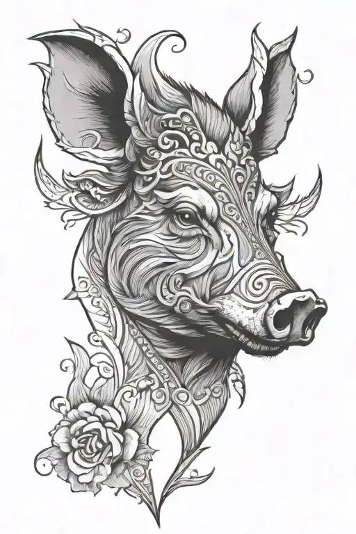 wild boar hog head tattoo design idea