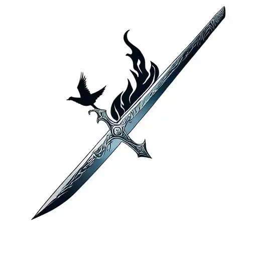 Sword with a smoky flame and a dove at the hilt. "Sword of the Spirit" tattoo design idea