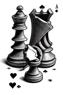Broken chess pieces (knight, rook, king n queen) 4 playing cards ( 4 of hearts ,Ace of spades, 2 of diamonds, jack) Sm tattoo design idea