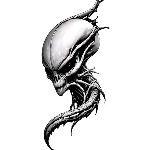HR Giger aliens tail wrapping itself around a shinbone tattoo design idea
