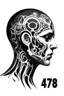 humanoid figure with the numbers 3 7 4 8 tattoo design idea