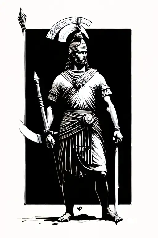 ancient greek soldier standing tattoo design idea