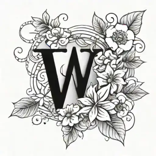 Daughter's name in a unique font intertwined with flowers tattoo design idea