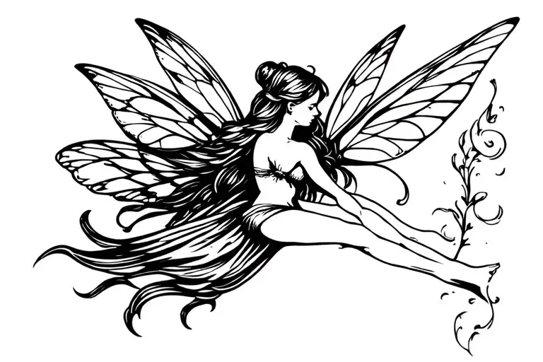 flying fairy with out reached arm tattoo design idea
