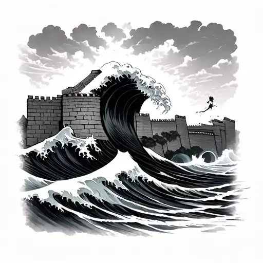 A SMALL WAVE BREAKS A GREAT WALL tattoo design idea