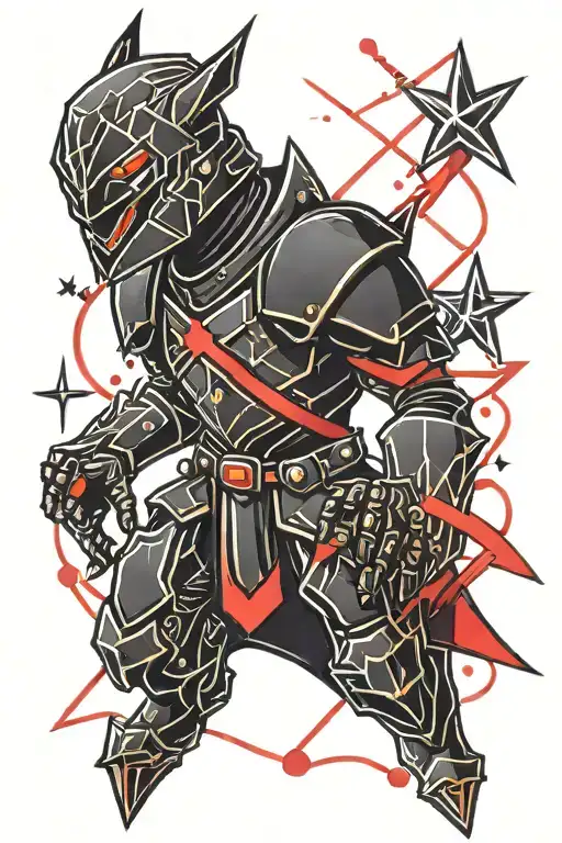 villain in smooth black starfield armour with red lines geometric  tattoo design idea