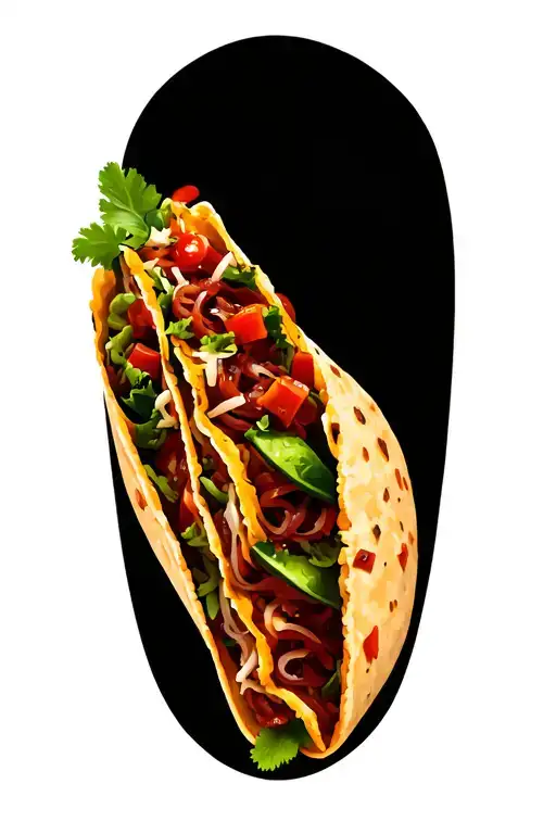 Photorealistic tattoo design of a Mexican taco as the main subject, highly detailed and realistic, with vibrant natural  tattoo design idea