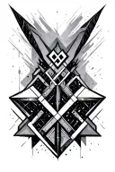 Lucas first name in full geometric shape in the disorder tattoo design idea