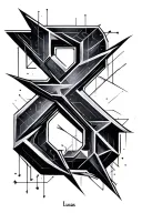Lucas first name in full geometric shape in the disorder tattoo design idea