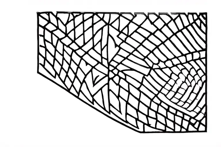 Black and white image of a blackwork lower abdomen tattoo. Symmetrical pattern consisting of pointed tattoo design idea