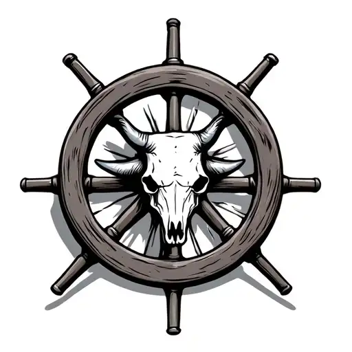 wagon wheel with bull skull in front of it tattoo design idea