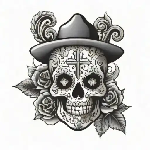 cross Mexican sugar skull tattoo design idea