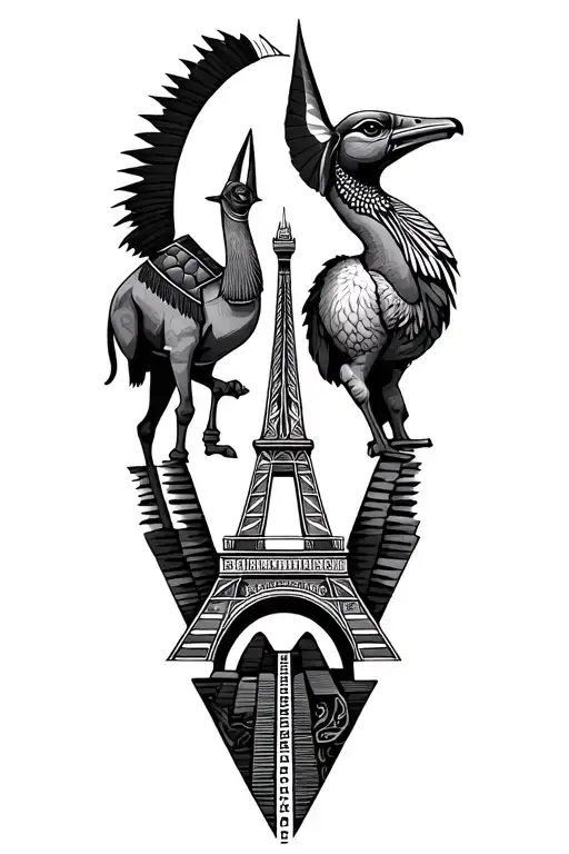 exyptian piramid, anubis, eifel tower, camel and dodo bird tattoo design idea