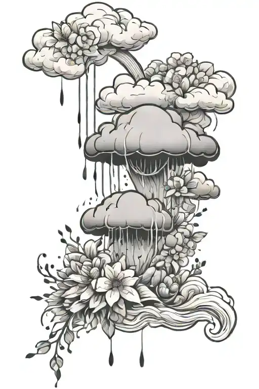 cloud where rains flowers tattoo design idea