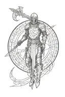 blood knight, sword in hand holding, moon phases tattoo design idea