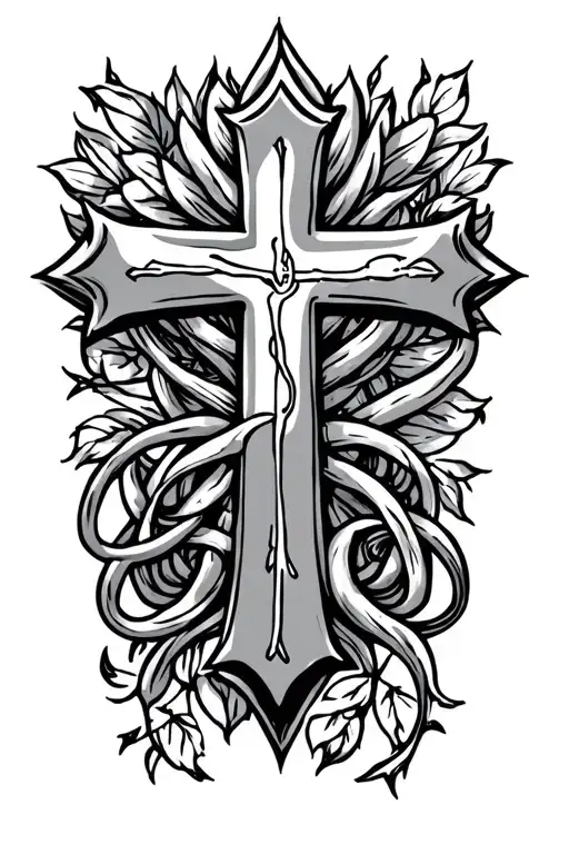 "In God's Hands" cross intertwined tattoo design idea