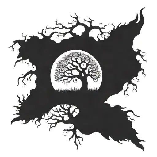 tree of life branches and roots merge out to celtic dragons tattoo design idea