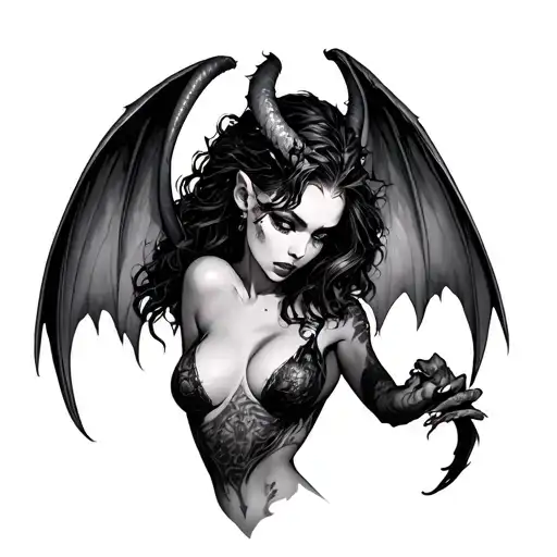 sexy girl demon holding angle tattoo design idea
