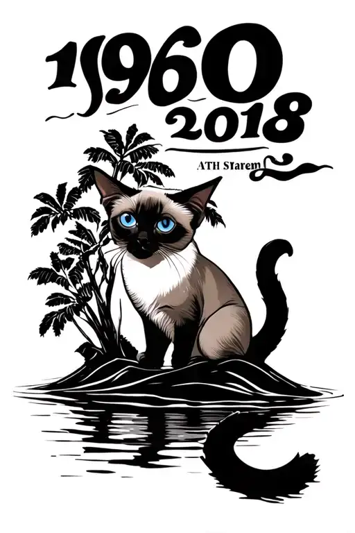 "1960-2018" islands in the stream with siamese cat playing tattoo design idea