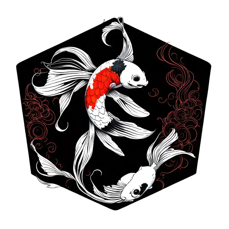 black and white koi with colorfull backround  tattoo design idea
