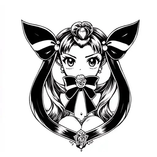dainty cute ribbon black and white sailor moon chest tattoo below the collarbones  tattoo design idea