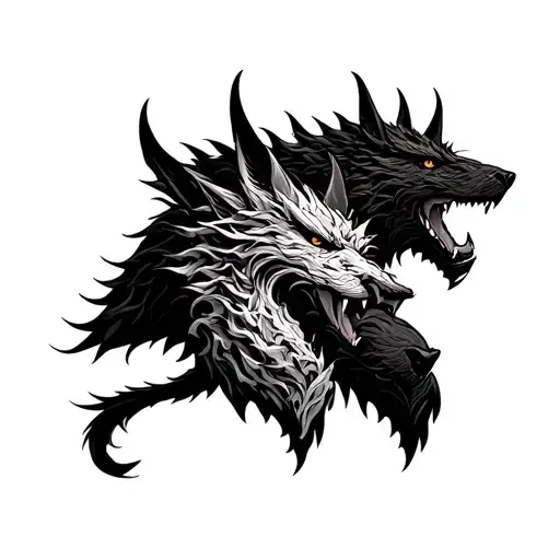 cerberus with hati, skoll and fenrir heads tattoo design idea