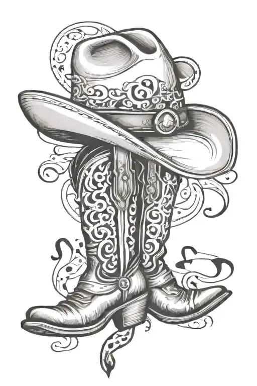 cowboy boots and hat microphone music notes tattoo design idea