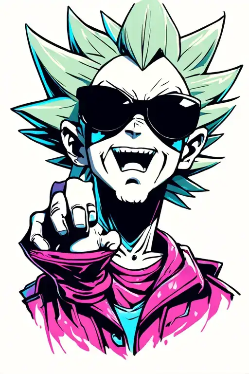 "Ghost tattoo, Gotenks style, ‘ojito’ gesture, black sunglasses, Regatas Corrientes." tattoo design idea