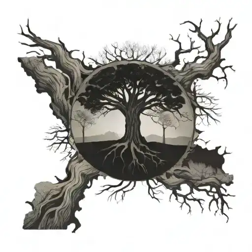 design that includes the roots of a tree planted in Wisconsin, with branches that reach out to symbols of Nashville tattoo design idea