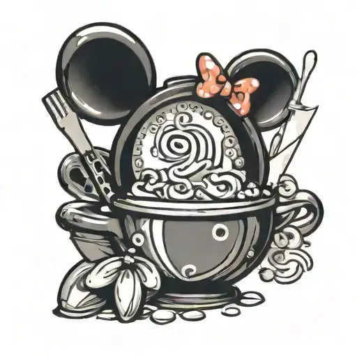 Minnie Mouse baking utensils and ingredients tattoo design idea