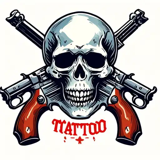 SKULL WITH GUNS tattoo design idea