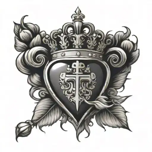 sacred heart crown king queen crown intertwined tattoo design idea