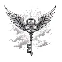 A key to success with wings soaring through the night sky tattoo design idea